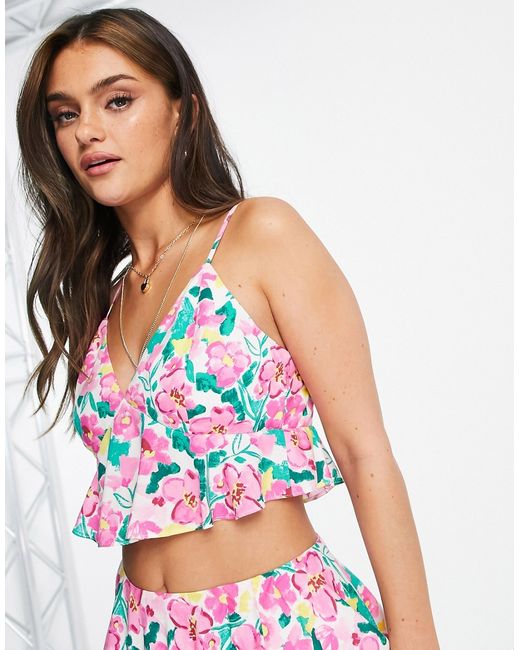 Miss Selfridge frill detail cami top in floral print part of a set-