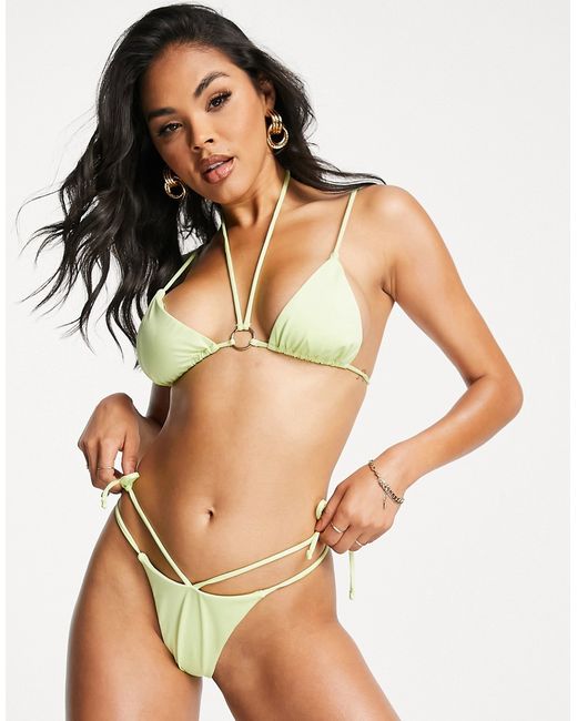 Na-Kd x Zoe Pastelle ring detail strappy bikini top in green-