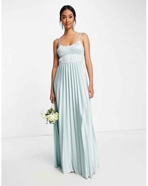 Asos Design binded seamed pleated satin maxi dress in sage-