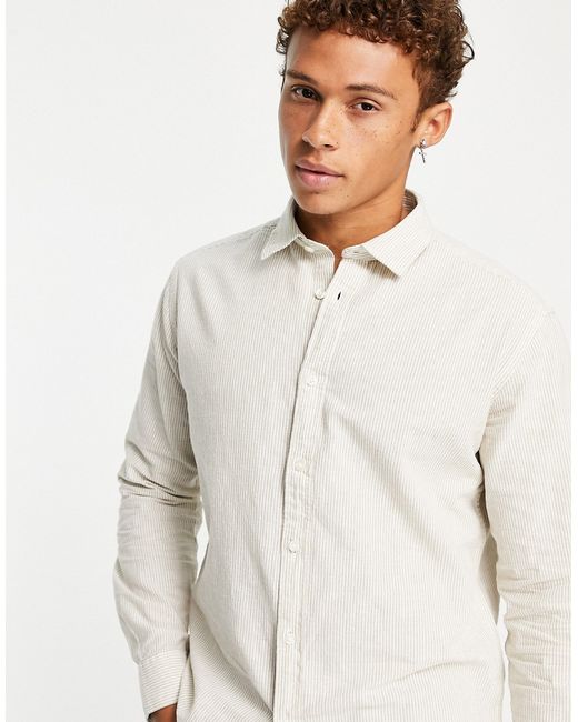 Selected Homme long sleeve stripe shirt in stone-