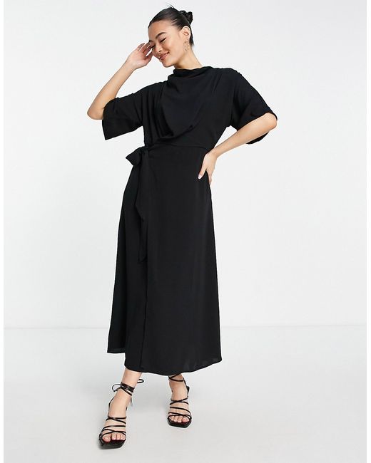 Asos Design cowl neck midi dress with wrap skirt in