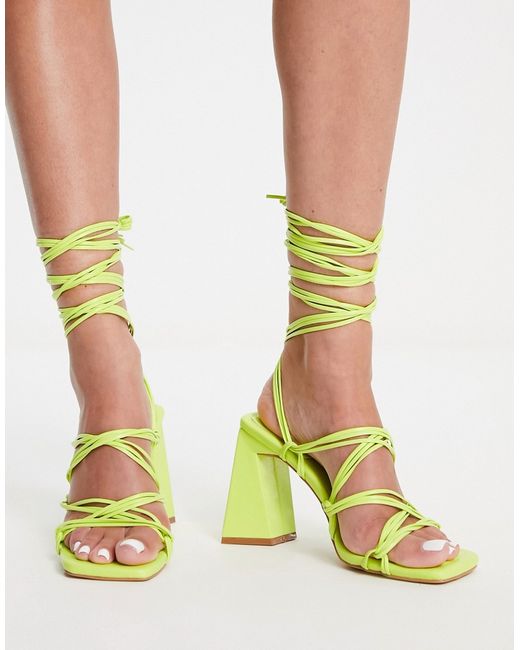 SIMMI Shoes Simmi London Paris heeled sandals with ankle ties in lime-