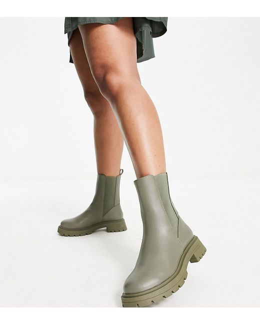 Asos Design Wide Fit Alfie chunky Chelsea boots in khaki-