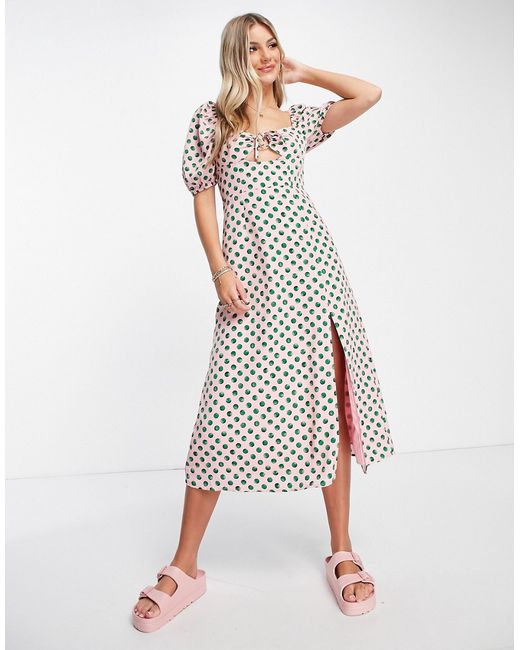 The Frolic milkmaid midaxi dress with tie bust detail in watercolor spot-