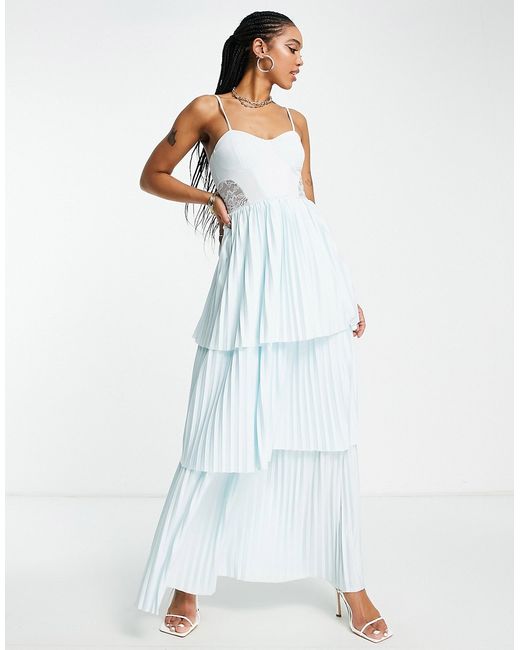 Asos Design cami tiered pleated maxi dress with lace detail in mint-