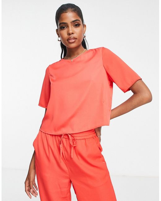 Pieces cropped blouse pants set in bright