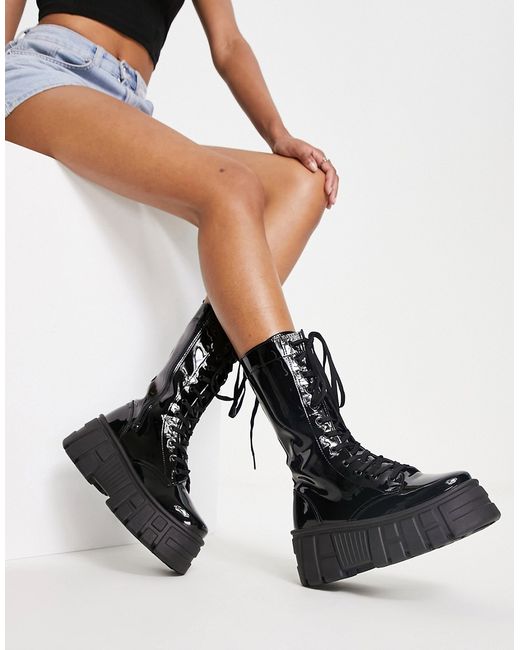 Asos Design Athens 3 chunky high lace up boots in patent