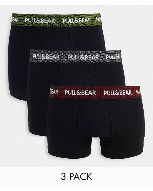Pull & Bear 3 pack contrast waistband boxers in