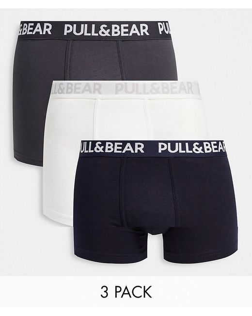 Pull & Bear 3 pack boxers in white gray and navy-