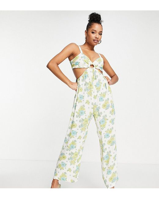 Miss Selfridge Petite cut out wide leg strappy jumpsuit in floral