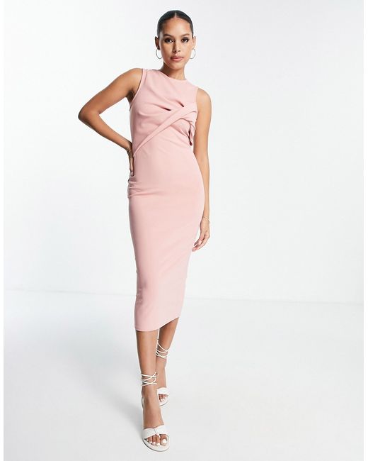 Asos Design sleeveless body-conscious midi dress with twist front detail in