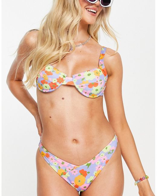 Bershka bold floral print underwired bikini top-