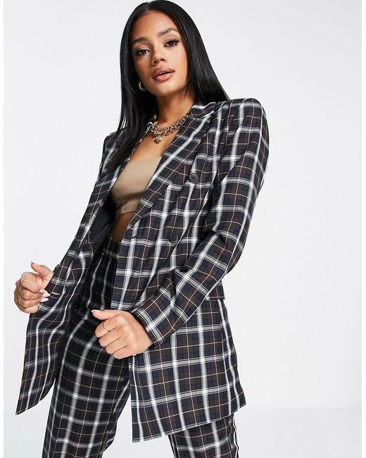 Asos Design 70s double breasted suit blazer in check-