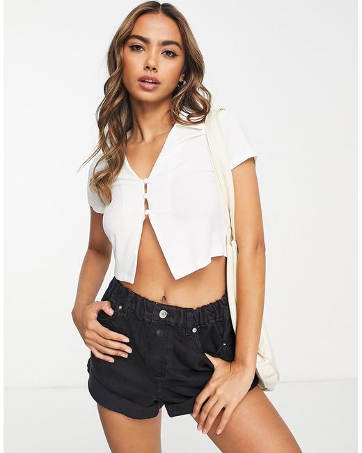 Glamorous button front crop top in jersey