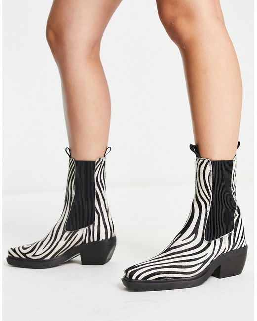 Asos Design Austin leather chelsea western boots in black-