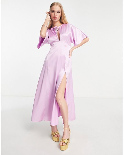 Asos Design paneled satin midi dress with keyhole in lilac-