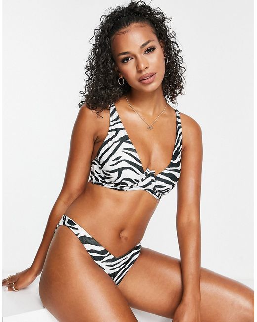 Asos Design mix and match step front underwired bikini top in zebra print-