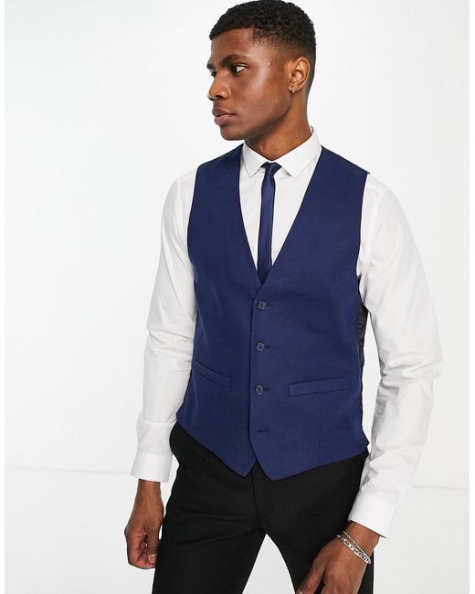 French Connection slim fit linen suit vest in