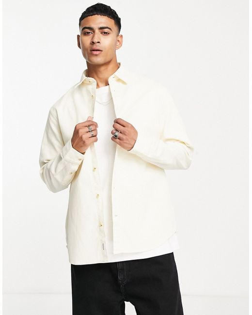 Selected Homme waffle shirt in cream-