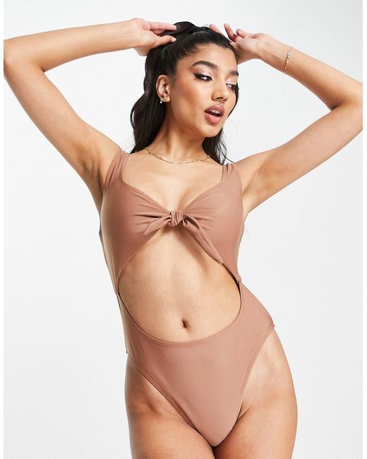 Brave Soul scoop neck cut out swimsuit in