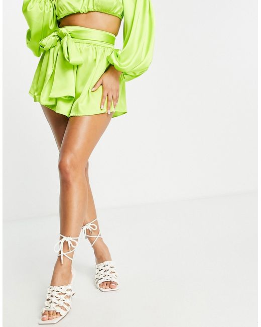 Asos Design flippy satin shorts in lime part of a set
