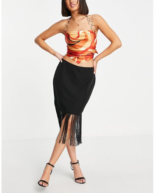 Vero Moda body-conscious tassel midi skirt in