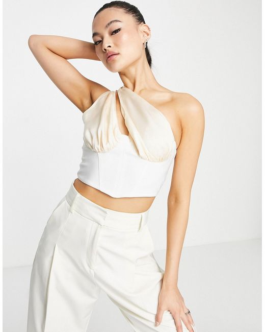 Asos Design Going Out one shoulder cupped corset top in champagne-