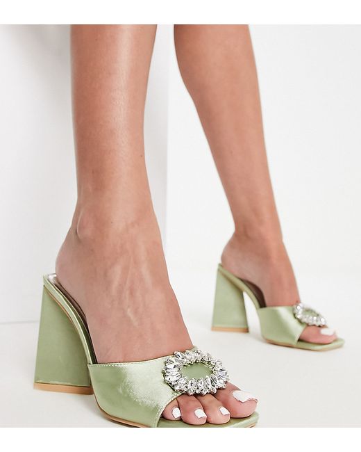 Be Mine Wide Fit Mercyy mules with embellishment in sage