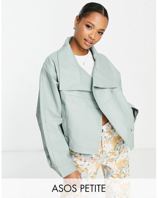 Asos Design Petite leather look chuck on jacket in sage-