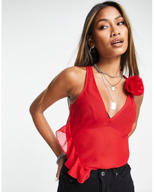 Asos Design Going Out v neck cami with corsage detail in
