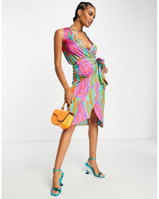 Never Fully Dressed sleeveless wrap midi dress in abstract print-