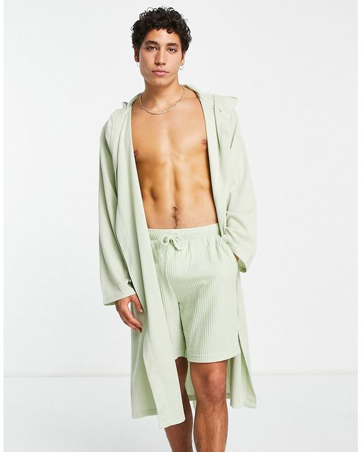 Brave Soul waffle robe in sage