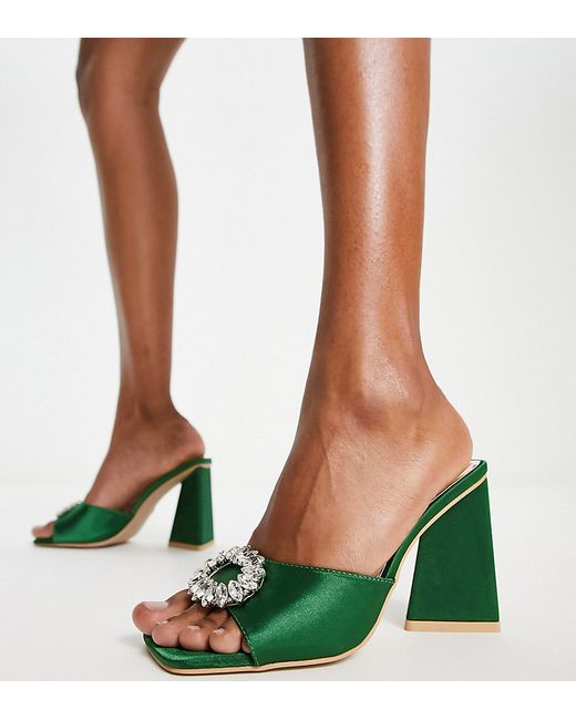 Be Mine Wide Fit Mercyy mules with embellishment in emerald-