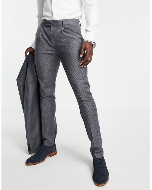 Noak skinny suit pants in puppytooth plaid virgin wool blend with two way stretch