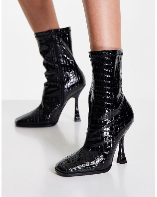 Glamorous heeled sock boot in croc