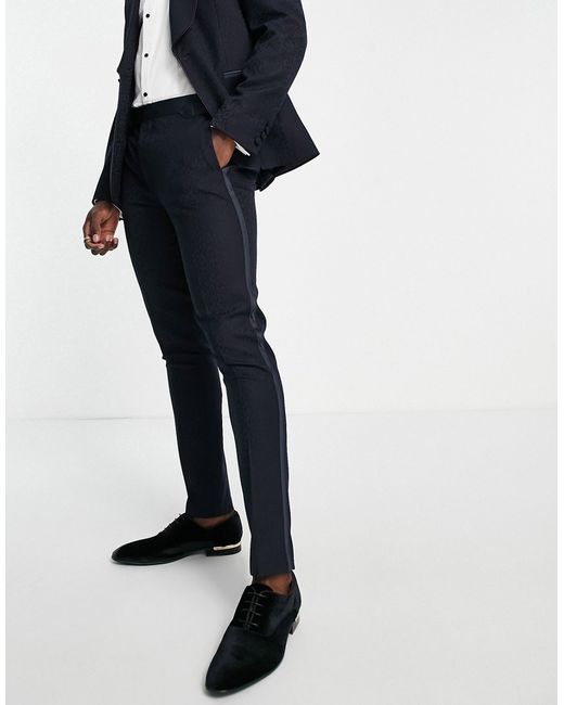 Noak skinny tuxedo suit pants in virgin wool blend leopard jacquard