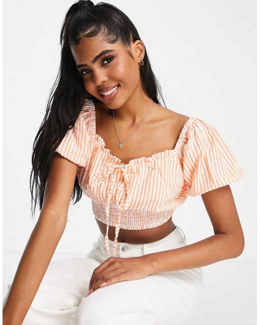 Influence puff sleeve crop top in stripe part of a set
