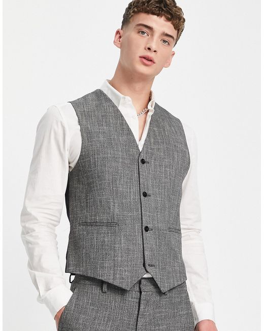 Asos Design wedding super skinny suit vest in dark cotton crosshatch