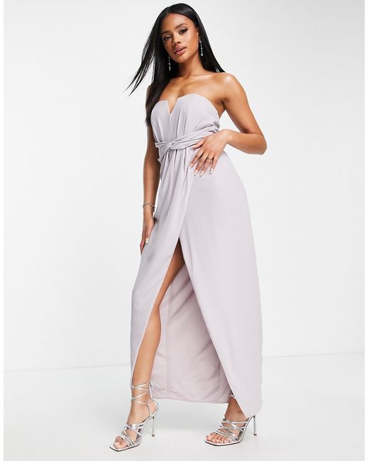 Tfnc Bridesmaid bandeau wrap maxi dress with bow back in