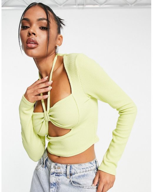 Asos Design long sleeve top with bra detail in lime-