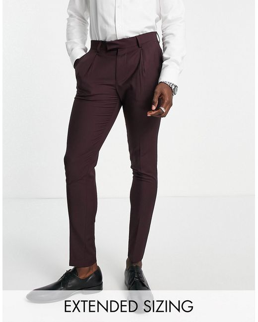 Noak Tower Hill super skinny suit pants in burgundy worsted wool blend with four-way stretch-