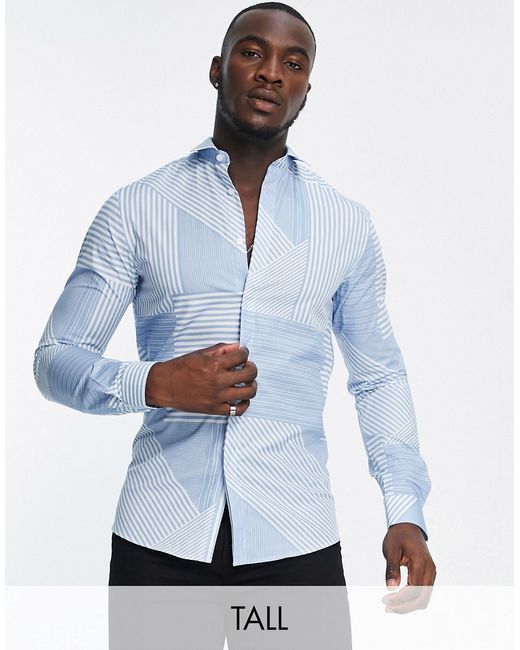 Twisted Tailor Tall limerick shirt with patchwork stripes in