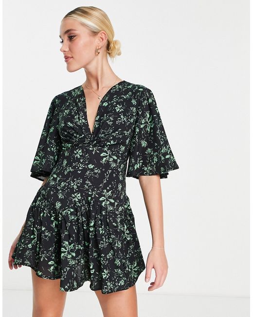 Love Triangle flutter sleeve romper in autumn floral-