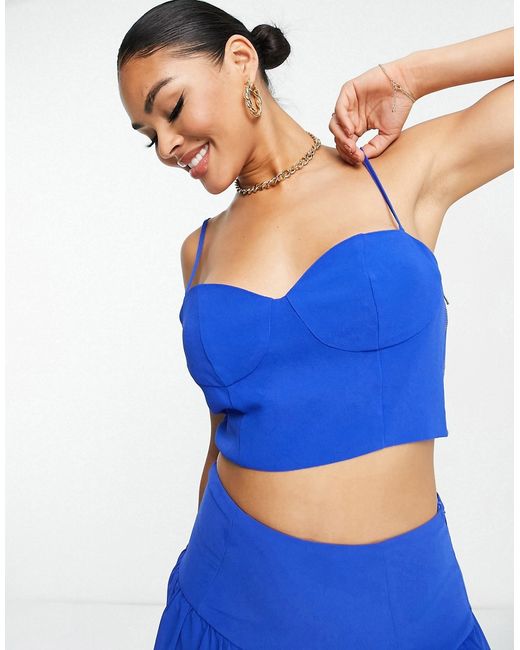 Collective The Label exclusive bustier crop top in cobalt part of a set-