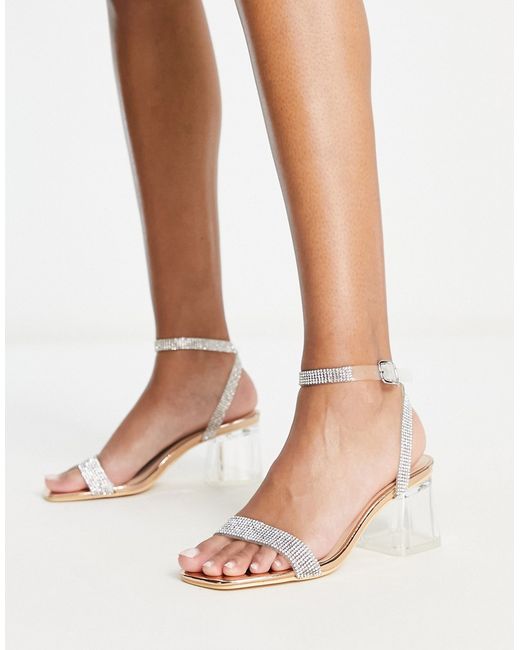 Truffle Collection embellished clear heeled sandals in rose