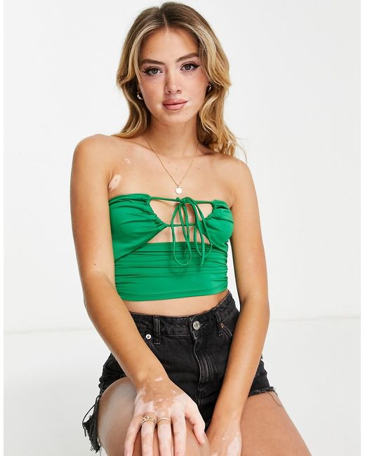 Pull & Bear cut out ruched front cropped top in
