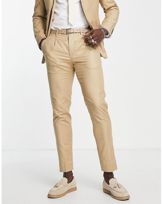 Selected Homme slim fit suit pants in sand linen mix-
