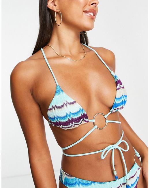 River Island zig zag knitted ring detail bikini top in part of a set