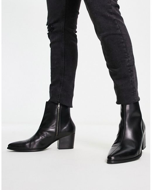 Asos Design heeled chelsea boots with pointed toe in leather