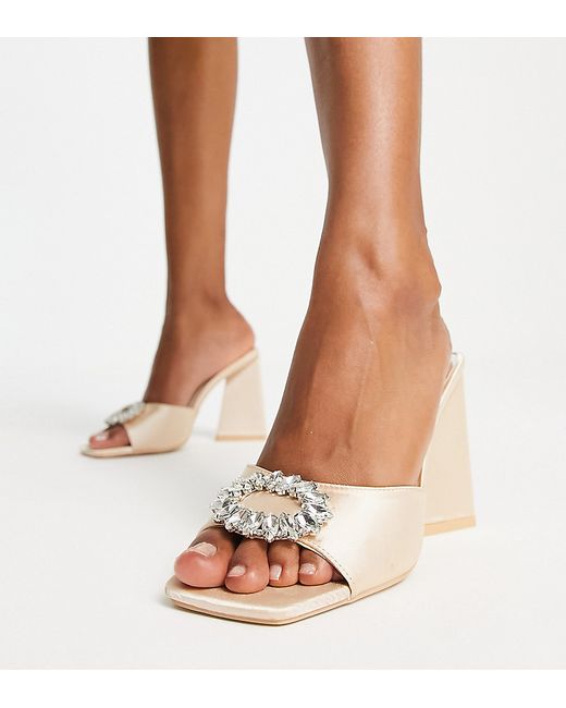Be Mine Wide Fit Mercyy mules with embellishment in blush-